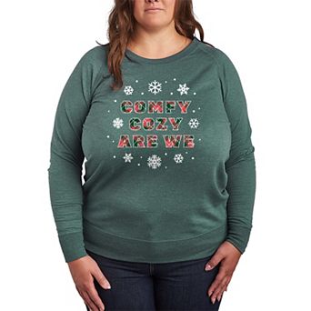Plus Size Comfy Cozy Are We French Terry Long Sleeve Christmas Graphic Tee