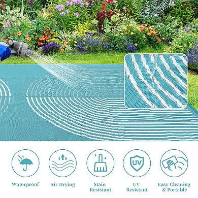 Garvee Geometric Outdoor Carpet Waterproof Reversible for Balcony Gadern RV Trip
