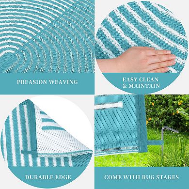 Garvee Geometric Outdoor Carpet Waterproof Reversible for Balcony Gadern RV Trip