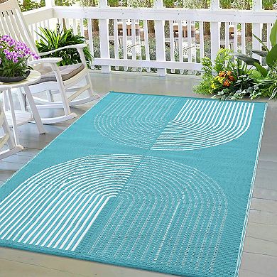 Garvee Geometric Outdoor Carpet Waterproof Reversible for Balcony Gadern RV Trip