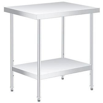 Stainless Steel Table 30x24x35Inch with 2 tier Storage, Adjustable Undershelf, Pre-installed Feet