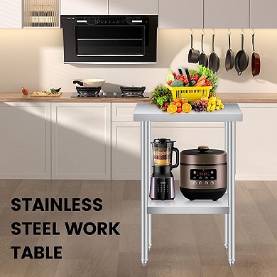 Stainless Steel Table 30x24x35Inch with 2-Tier Storage, Adjustable Undershelf, Pre-installed Feet
