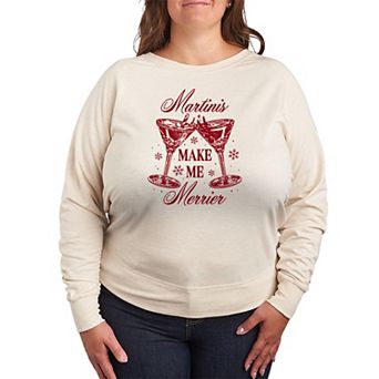 Plus Size Martinis Make Me Merrier French Terry Long Sleeve Christmas Graphic Tee