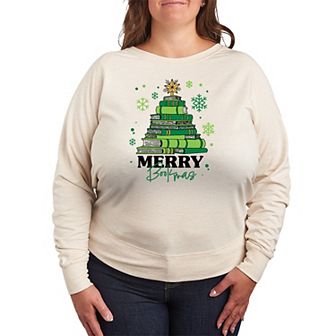 Plus Size Merry Bookmas French Terry Long Sleeve Christmas Graphic Tee