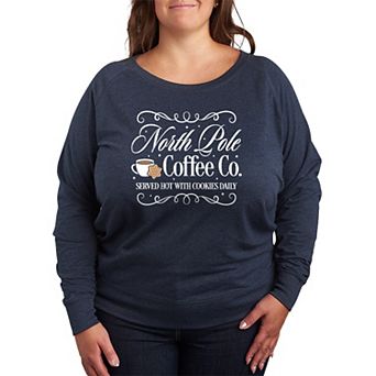 Plus Size NorthPole Coffee Co. French Terry Long Sleeve Christmas Graphic Tee