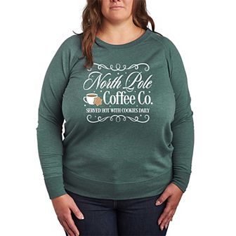 Plus Size NorthPole Coffee Co. French Terry Long Sleeve Christmas Graphic Tee