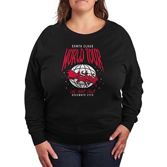 Plus Size Santa World Tour One Night Only French Terry Long Sleeve Christmas Graphic Tee