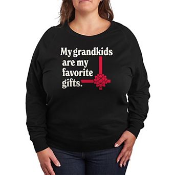 Plus Size My Grandkids Are My Favorite Gift French Terry Long Sleeve Christmas Graphic Tee
