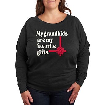 Plus Size My Grandkids Are My Favorite Gift French Terry Long Sleeve Christmas Graphic Tee