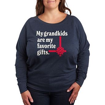 Plus Size My Grandkids Are My Favorite Gift French Terry Long Sleeve Christmas Graphic Tee