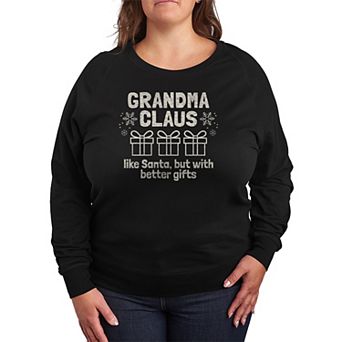 Plus Size Grandma Claus French Terry Long Sleeve Christmas Graphic Tee