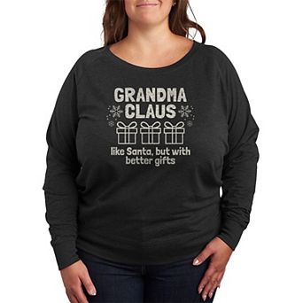 Plus Size Grandma Claus French Terry Long Sleeve Christmas Graphic Tee