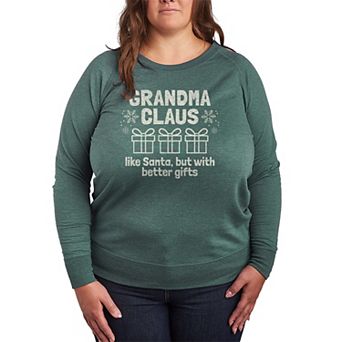 Plus Size Grandma Claus French Terry Long Sleeve Christmas Graphic Tee