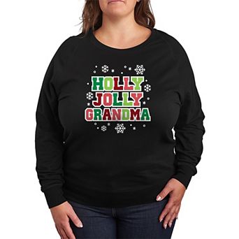 Plus Size Holly Jolly Grandma French Terry Long Sleeve Christmas Graphic Tee