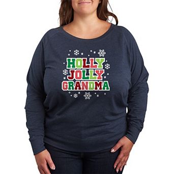 Plus Size Holly Jolly Grandma French Terry Long Sleeve Christmas Graphic Tee