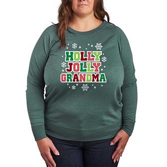 Plus Size Holly Jolly Grandma French Terry Long Sleeve Christmas Graphic Tee