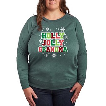 Plus Size Holly Jolly Grandma French Terry Long Sleeve Christmas Graphic Tee