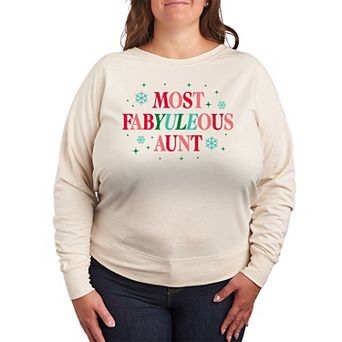 Plus Size Most FabYULEous Aunt French Terry Long Sleeve Christmas Graphic Tee