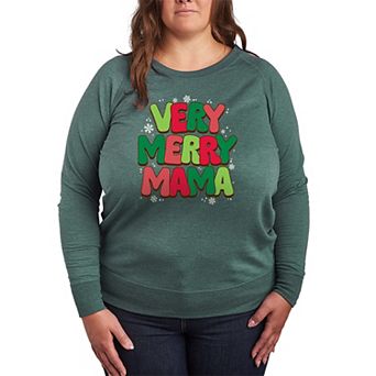 Plus Size Very Merry Mama French Terry Long Sleeve Christmas Graphic Tee