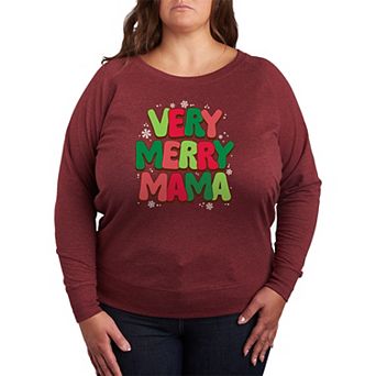 Plus Size Very Merry Mama French Terry Long Sleeve Christmas Graphic Tee