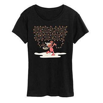 Women's Sesame Street Elmo Christmas Lights Short Sleeve Christmas Graphic Tee