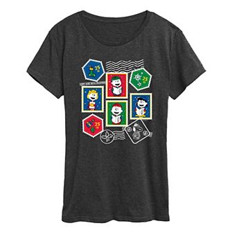 Women's Peanuts Christmas Stamps Short Sleeve Christmas Graphic Tee