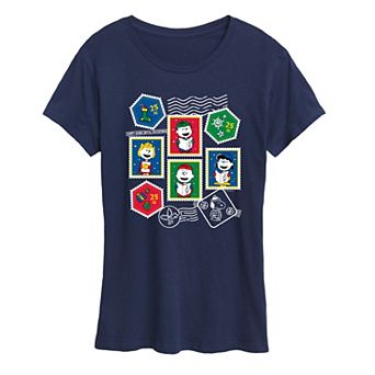 Women's Peanuts Christmas Stamps Short Sleeve Christmas Graphic Tee