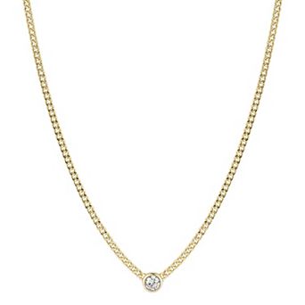 Sunkissed Sterling Sterling Silver Bezel Set Cubic Zirconia Curb Chain Necklace