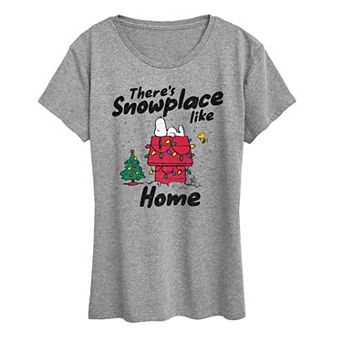 Women's Peanuts There's Snowplace Like Home Short Sleeve Christmas Graphic Tee