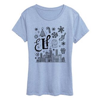 Women's Elf Icon Doodles Short Sleeve Christmas Graphic Tee
