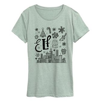 Women's Elf Icon Doodles Short Sleeve Christmas Graphic Tee