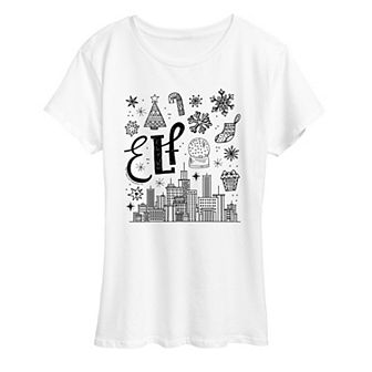 Women's Elf Icon Doodles Short Sleeve Christmas Graphic Tee