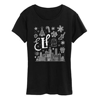 Women's Elf Icon Doodles Short Sleeve Christmas Graphic Tee