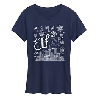 Women's Elf Icon Doodles Short Sleeve Christmas Graphic Tee