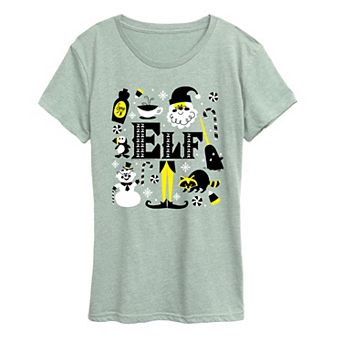 Women's Elf Icons Short Sleeve Christmas Graphic Tee