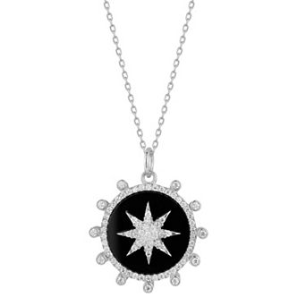 Sunkissed Sterling Sterling Silver Cubic Zirconia & Lab-Created Onyx Pendant Necklace