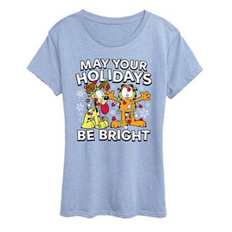 Women's Garfield May Your Holidays Be Bright Short Sleeve Christmas Graphic Tee
