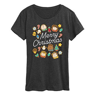 Women's Peanuts Cookies Merry Christmas Short Sleeve Christmas Graphic Tee