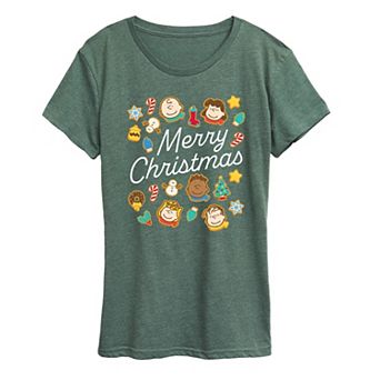 Women's Peanuts Cookies Merry Christmas Short Sleeve Christmas Graphic Tee
