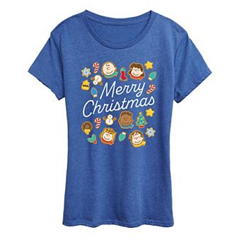 Women's Peanuts Cookies Merry Christmas Short Sleeve Christmas Graphic Tee