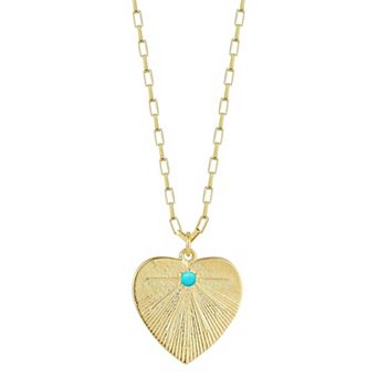 Sunkissed Sterling 14k Gold Over Silver Cubic Zirconia & Simulated Turquoise Heart Pendant Necklace