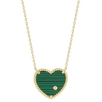 Sunkissed Sterling Sterling Silver Simulated Malachite & Cubic Zirconia Heart Necklace