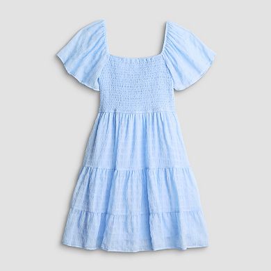 Juniors' Rewind Flutter Sleeve Smocked Bodice Dress