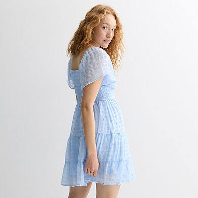 Juniors' Rewind Flutter Sleeve Smocked Bodice Dress