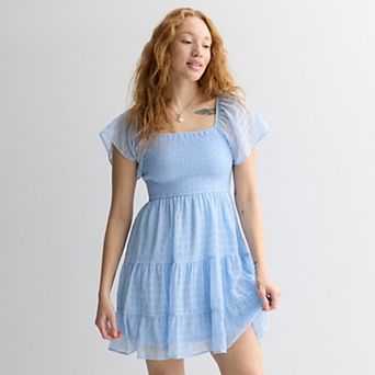 Juniors' Rewind Flutter Sleeve Smocked Bodice Dress
