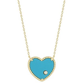 Sunkissed Sterling Sterling Silver Simulated Turquoise & Cubic Zirconia Heart Necklace
