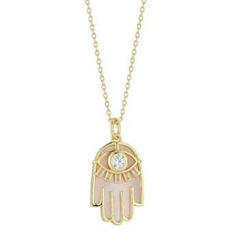 Sunkissed Sterling Sterling Silver Mother-of-Pearl & Cubic Zirconia Hamsa Pendant Necklace