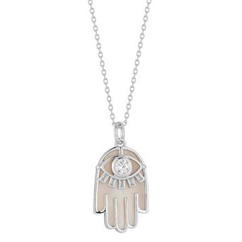 Sunkissed Sterling Sterling Silver Mother-of-Pearl & Cubic Zirconia Hamsa Pendant Necklace