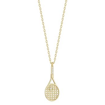Sunkissed Sterling Sterling Silver Cubic Zirconia Tennis Racket Pendant Necklace