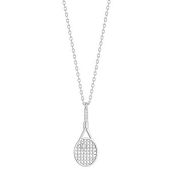 Sunkissed Sterling Sterling Silver Cubic Zirconia Tennis Racket Pendant Necklace